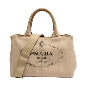 Prada Canapa Canvas Tote Shoulder Bag Kanapa Beige White